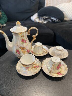 Vintage Sterling China Lusterware Japanese Demitasse Tea Set